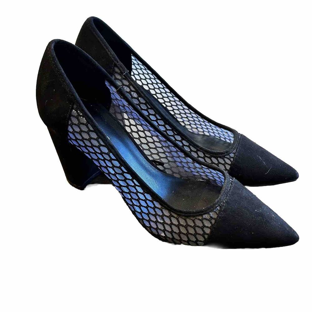 Marc Fisher Gildie-R Fishnet‎ Heels Women's Size 10 M Black Suede Point Toe